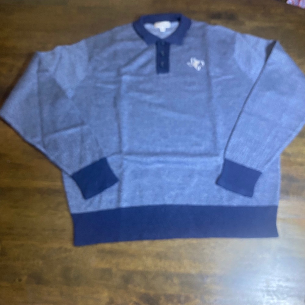 Peter Millar Texas Embroidered Long Sleeve Polo Sweater Blue Mens Merano Wool XL
